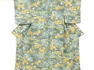 鶴に家屋風景模様小紋着物